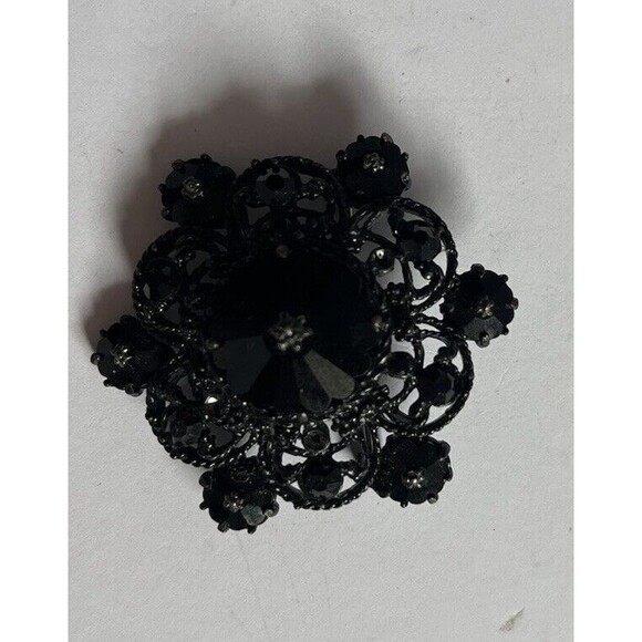 Weiss Aurora Borealis Brooch Cubic Zirconia Rhinestones Black 2" Back Clasp Pin - Picture 1 of 6